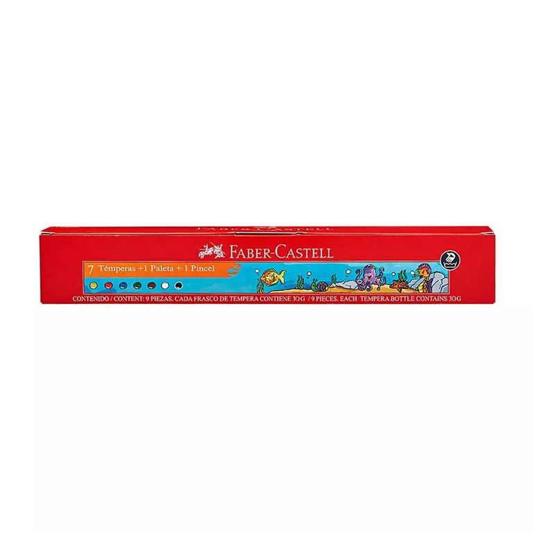 Pack Temperas Faber Castell 7 Colores + Paleta + Pincel