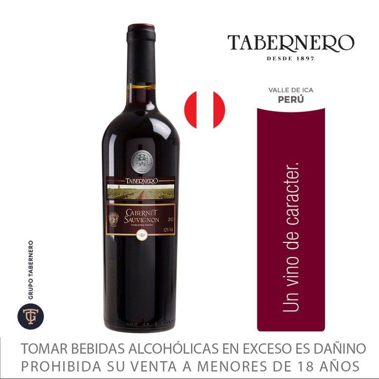 Vino Tabernero Seco Cabernet Sauvignon Botella 750 mL