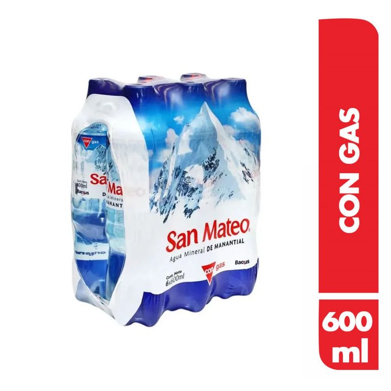Agua San Mateo con Gas Sixpack Botella 600 mL