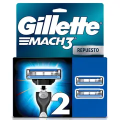 GILLETTE - Repuesto Para Máquina De Afeitar Gillette Mach3 Con 3 Hojas Caja 2 Und
