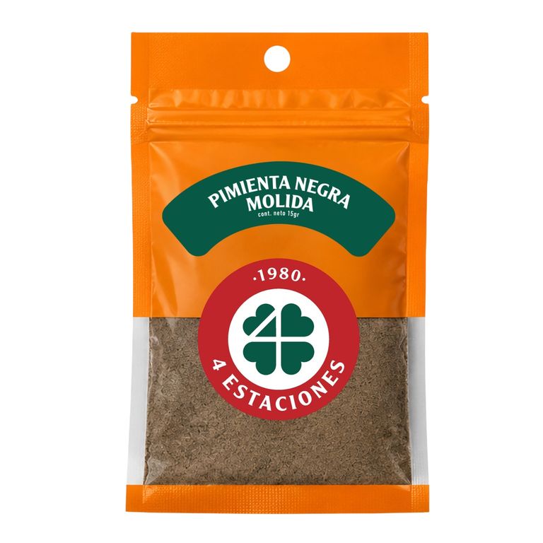 Pimienta Negra Molida 4 Estaciones Bolsa Ziplock 15 g