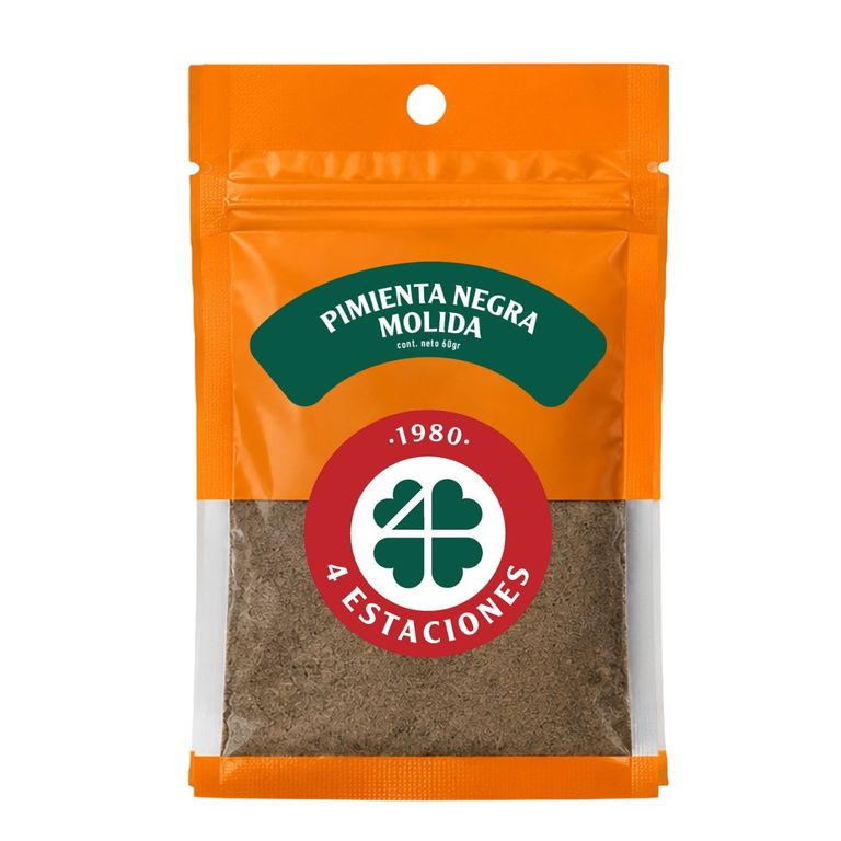 Pimienta Negra Molida 4 Estaciones Bolsa Ziplock 60 g