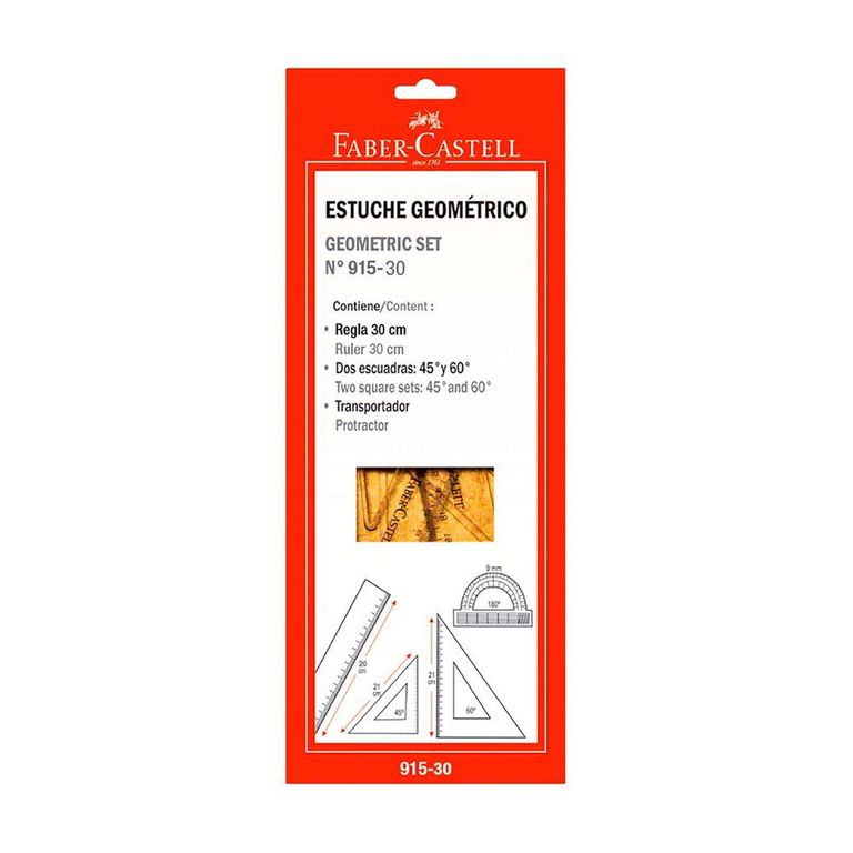 Estuche Geométrico Faber Castell Regla Transportador Escuadras Empaque 3 Und