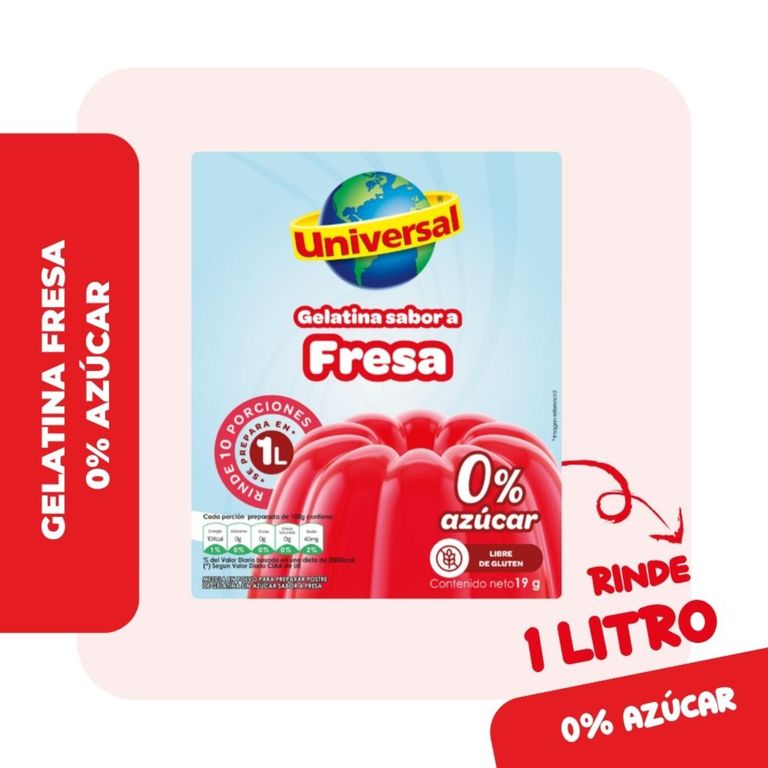 Gelatina Sin Azúcar Universal Fresa Caja 19 g
