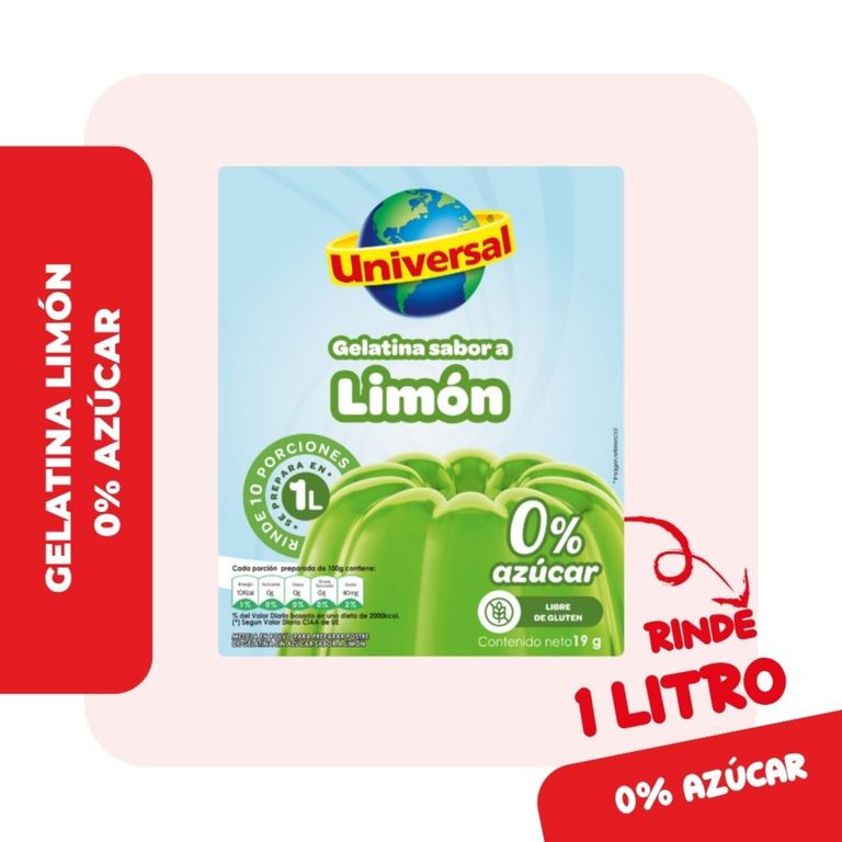 Gelatina Sin Azúcar Universal Limón Caja 19 g