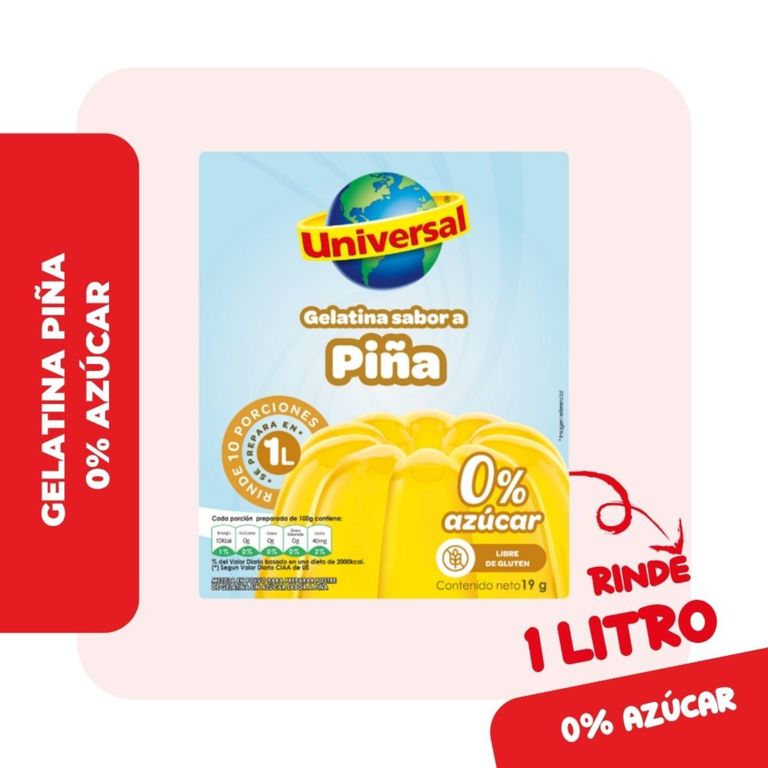 Gelatina Sin Azúcar Universal Piña Caja 19 g
