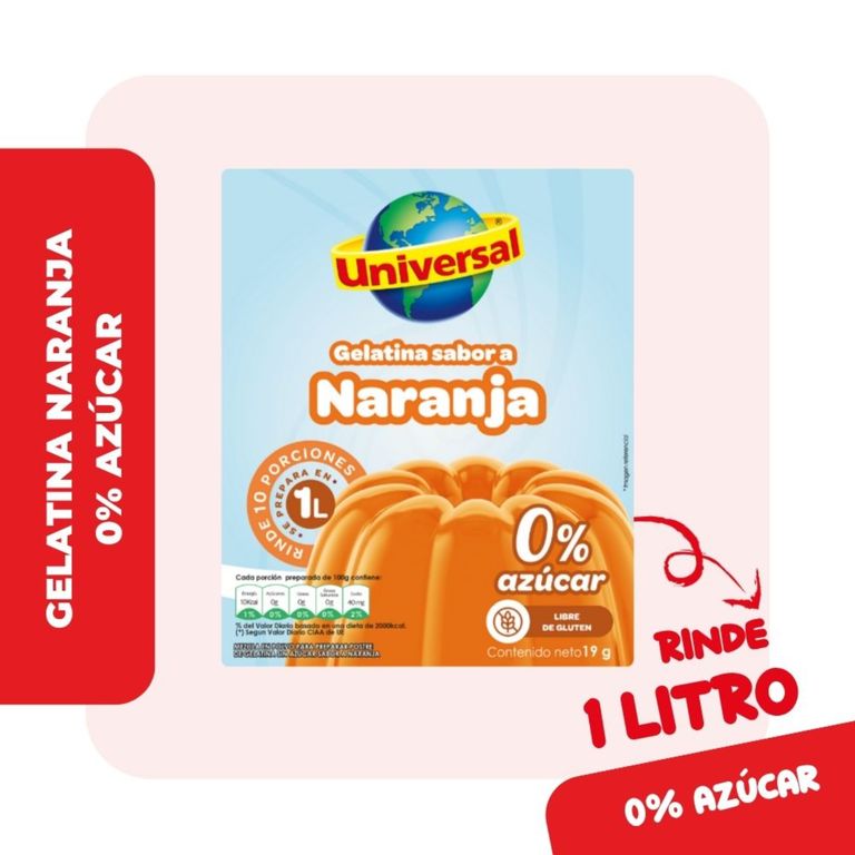 Gelatina Sin Azúcar Universal Naranja Caja 19 g