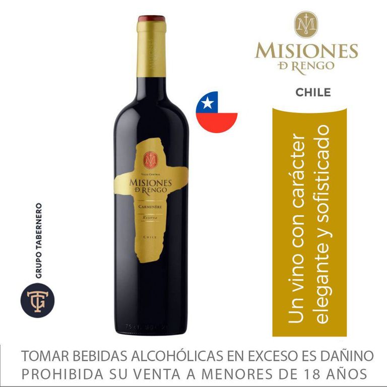Vino Tinto Misiones de Rengo Reserva Carmenere Botella 750 mL