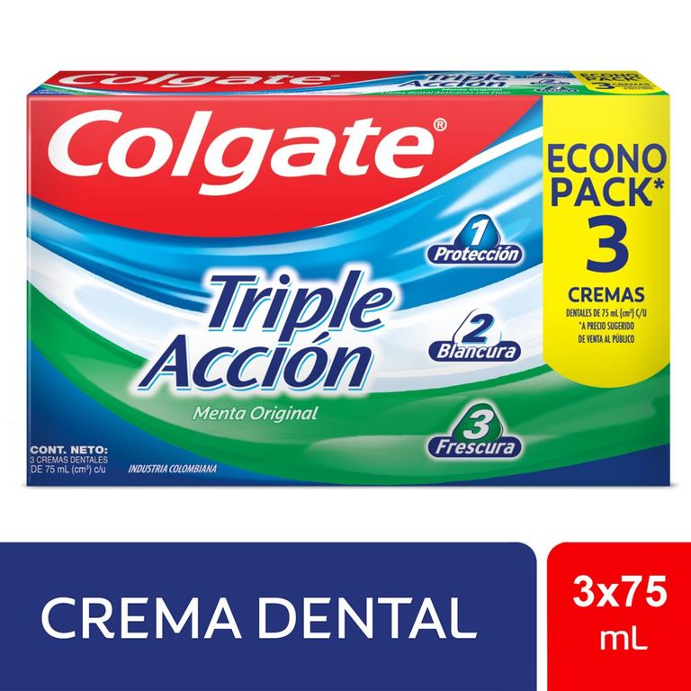 Crema Dental ColgateTriple Accion Empaque 3 Und 75 ml