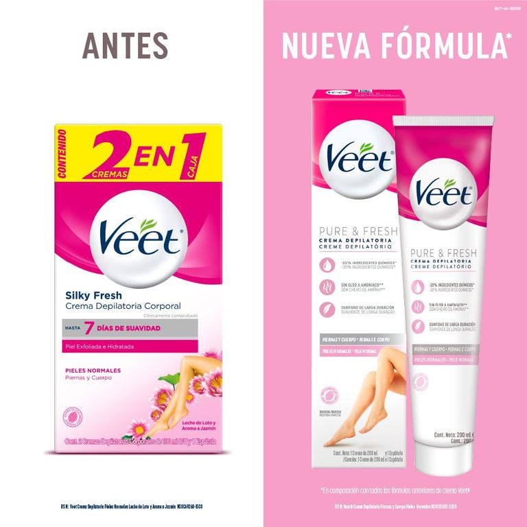 Crema Depilatoria Veet Pure Piel Sensible Piernas y Cuerpo Envase 200 mL