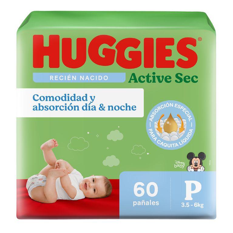 Pañales Huggies Active Sec Talla P Empaque 60 Und
