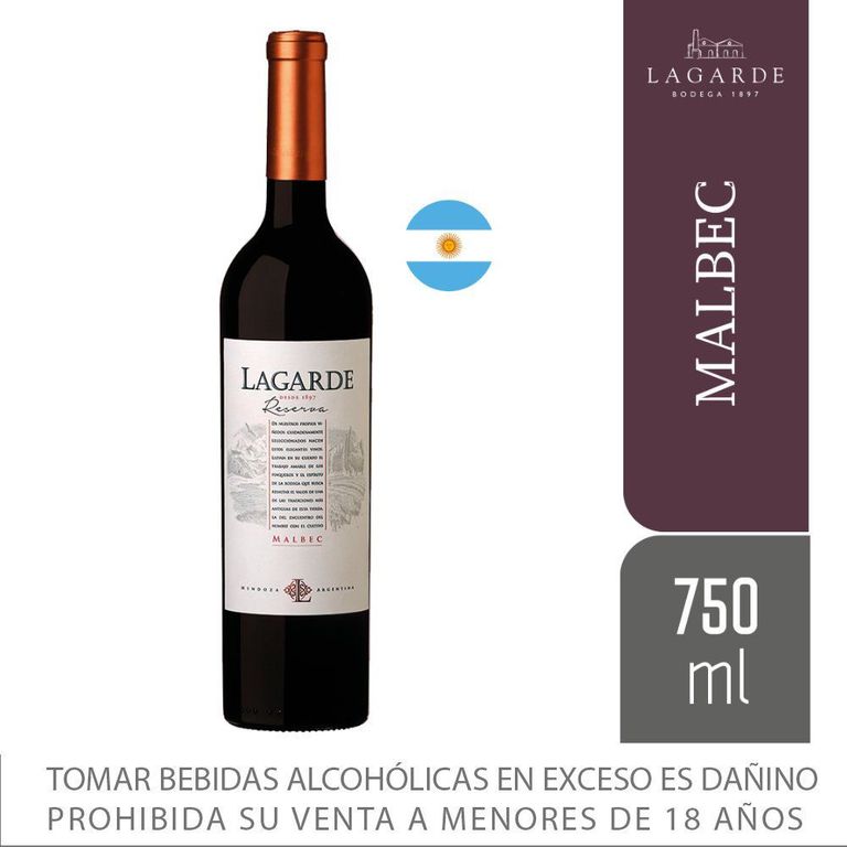 Vino Tinto Lagarde Reserva Malbec Botella 750 mL