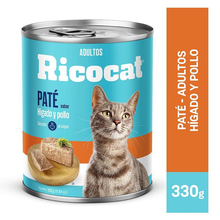 Paté Gatos Adultos Ricocat Hígado y Pollo Lata 330 g