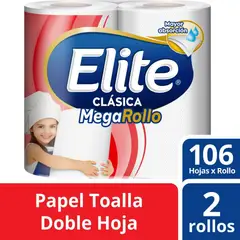 ELITE - Papel Toalla Megarollo Doble Hoja Empaque 2 Und