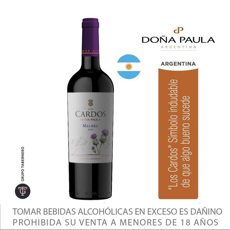 Vino Tinto Doña Paula Los Cardos Malbec Botella 750 mL