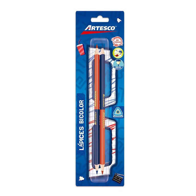 Lápices Artesco Bicolor Azul Rojo Empaque 2 Und