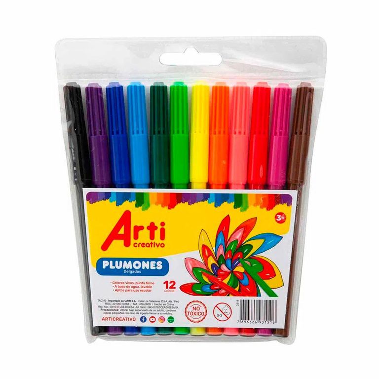 Plumones Arti Creativo Delgados Empaque 12 Und
