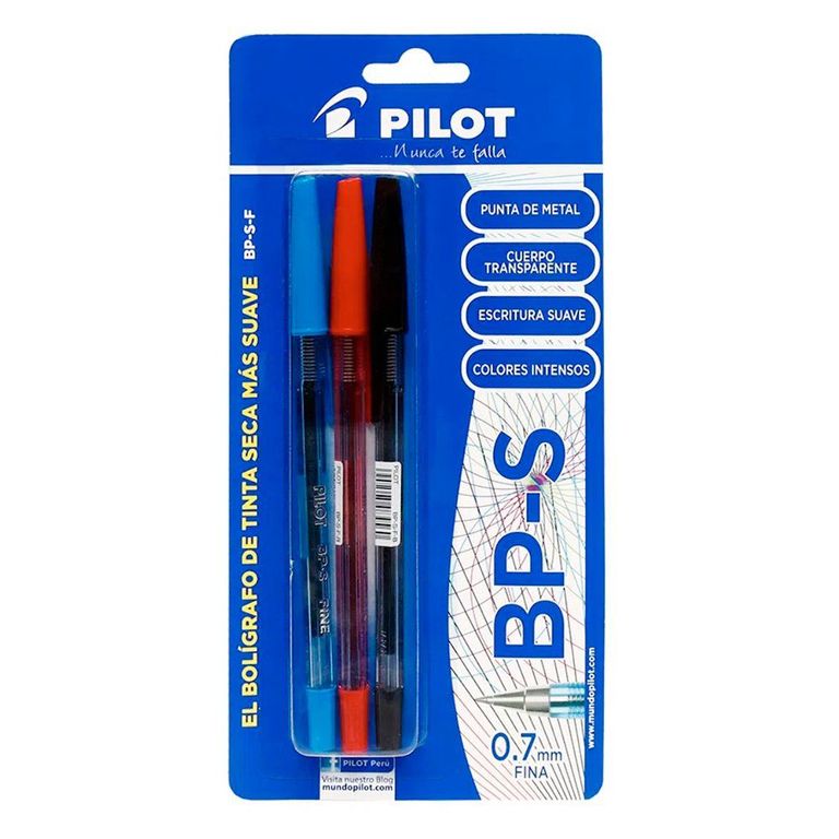 Lapicero Pilot Tinta Seca BPS Azul Rojo Negro Empaque 3 Und