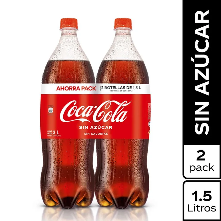 Gaseosa Coca Cola Zero Pack 2 Botellas 1.5 L