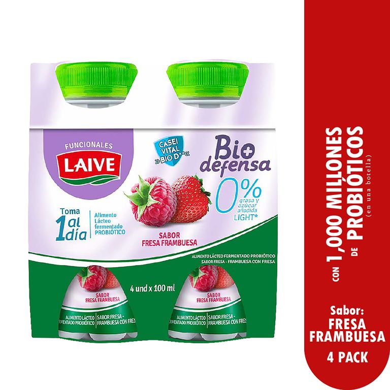 Yogurt Laive Light Biodefensa Fresa Frambuesa Pack 4 Botellas 100 mL
