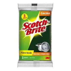 SCOTCH BRITE - Esponja Fibra Verde Limpieza Pesada Empaque 3 Und
