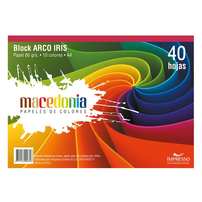 Block Arcoíris Macedonia 80 g A4 40 Hojas
