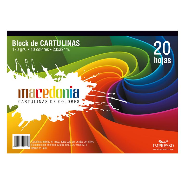 Block Cartulina Arcoíris Macedonia 170 g 20 Hojas