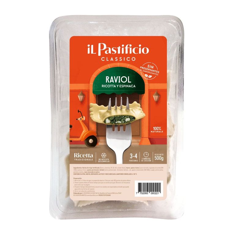 Raviol Ricotta y Espinaca Pastificio Empaque 500 g