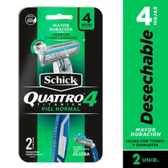 SCHICK - Máquina De Afeitar Desechable Quattro Titanium Pack 2 Und