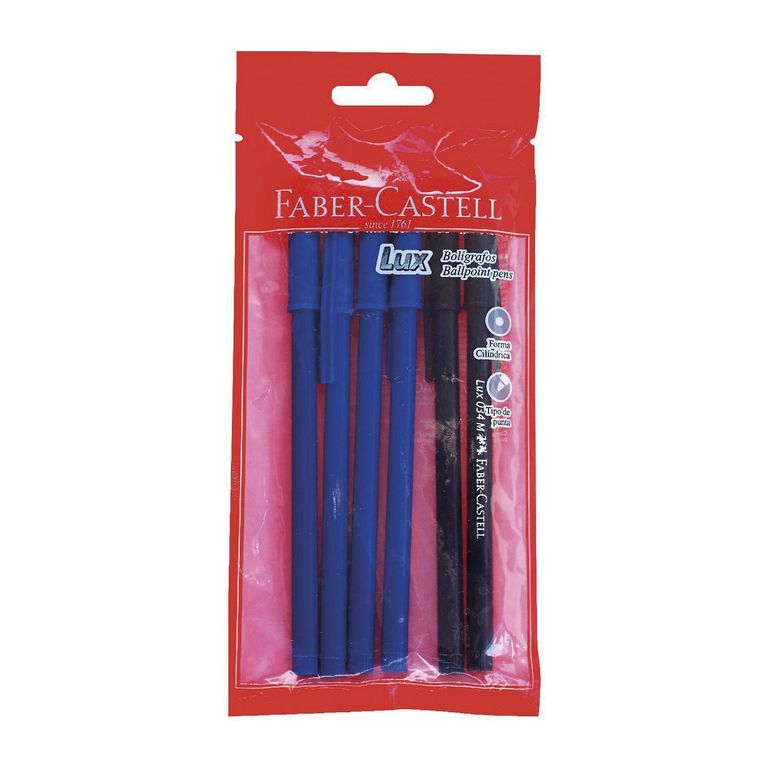Lapiceros Faber Castell 034F 4 Azul + 2 Negro Empaque 6 Und