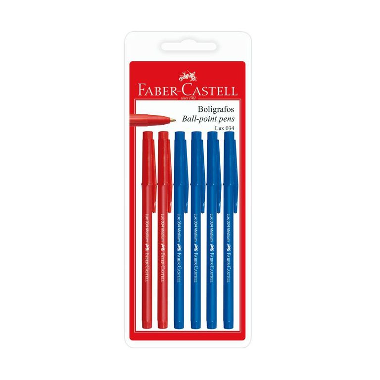 Lapiceros Faber Castell 034F 4 Azul + 2 Rojo Empaque 6 Und