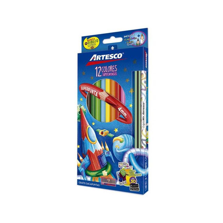 Colores Artesco Triangulares Empaque 12 Und + Lápiz Grafito