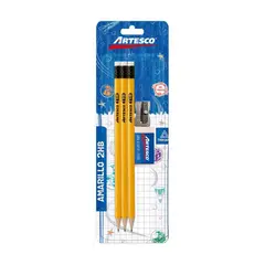 ARTESCO - Lápices Artesco Triangular Amarillo 2HB Empaque 5 Und + Borrador + Tajador