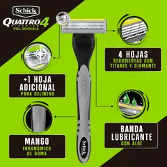 SCHICK - Repuesto Máquina De Afeitar Quattro 4 Titanium Piel Sensible Caja 2 Und