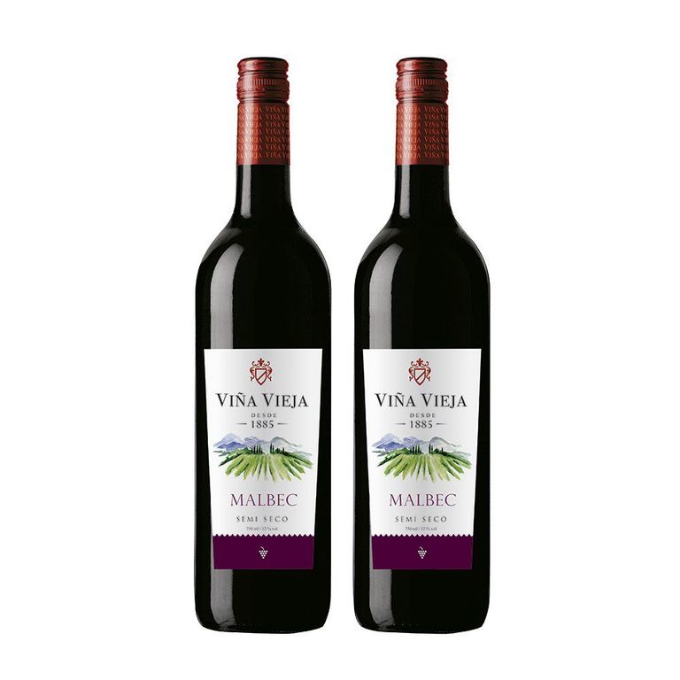 Vino Tinto Viña Vieja Malbec Semiseco Pack 2 Botellas 750 mL