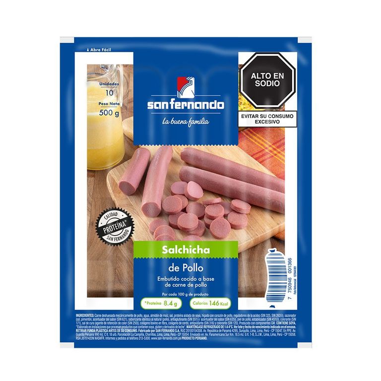 Salchicha de Pollo San Fernando Empaque 500 g