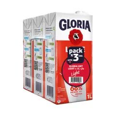 GLORIA - Leche Semidescremada UHT Light Pack 3 Unidades 1 L