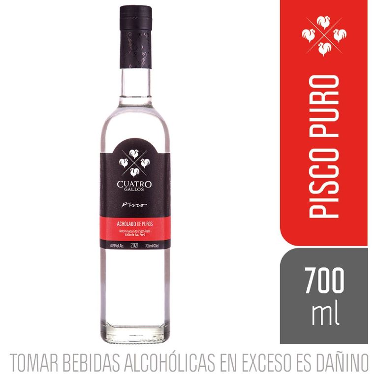 Pisco Puro Acholado Cuatro Gallos Botella 700 mL