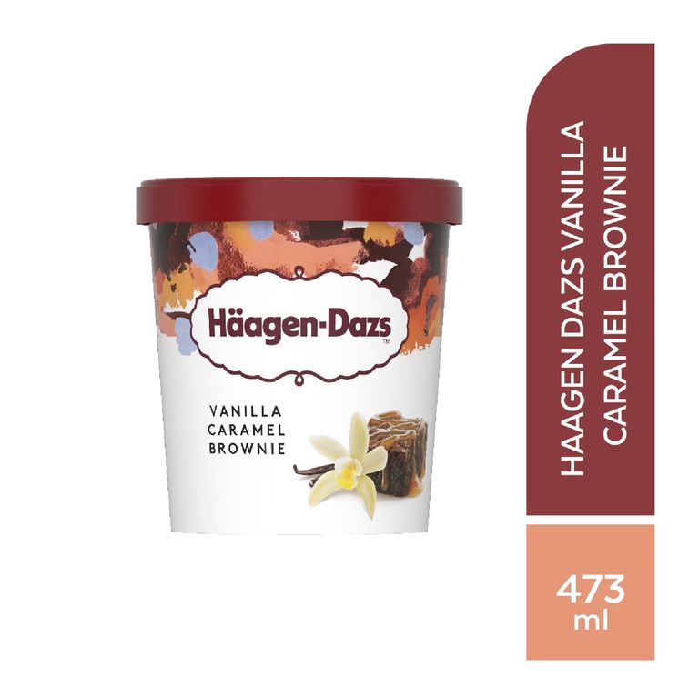 Helado Haagen Dazs Vanilla Caramel Brownie Envase 473 mL