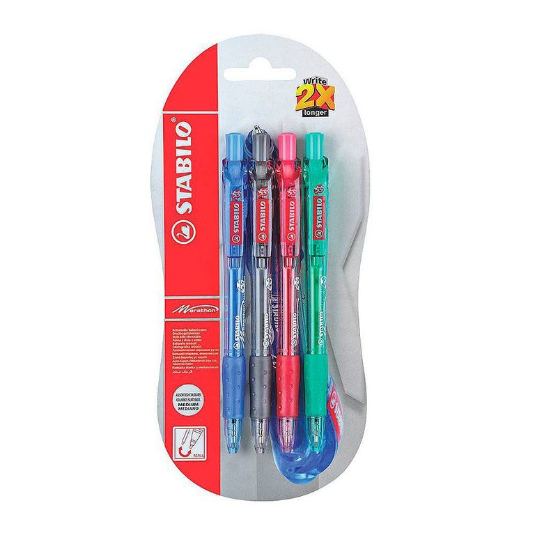 Lapiceros Stabilo Marathon Punta Media Colores Surtidos Empaque 4 Und