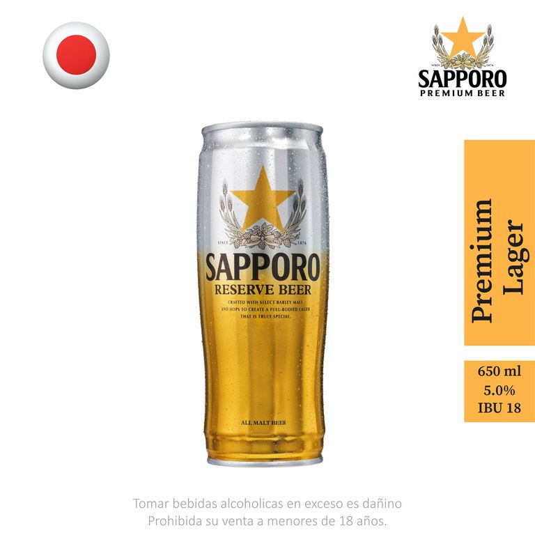 Cerveza Sapporo Premium Lager Reserve Lata 650 mL