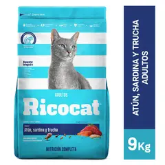 RICOCAT - Alimento Seco Gatos Adultos Ricocat Sardina y Trucha Bolsa 9 Kg