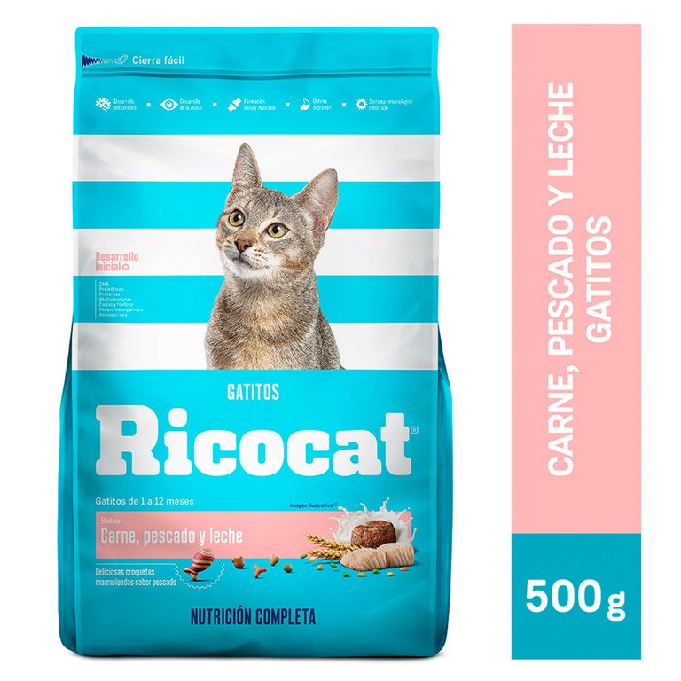 Alimento Seco Gatitos Ricocat Carne Pescado Leche Bolsa 500 g