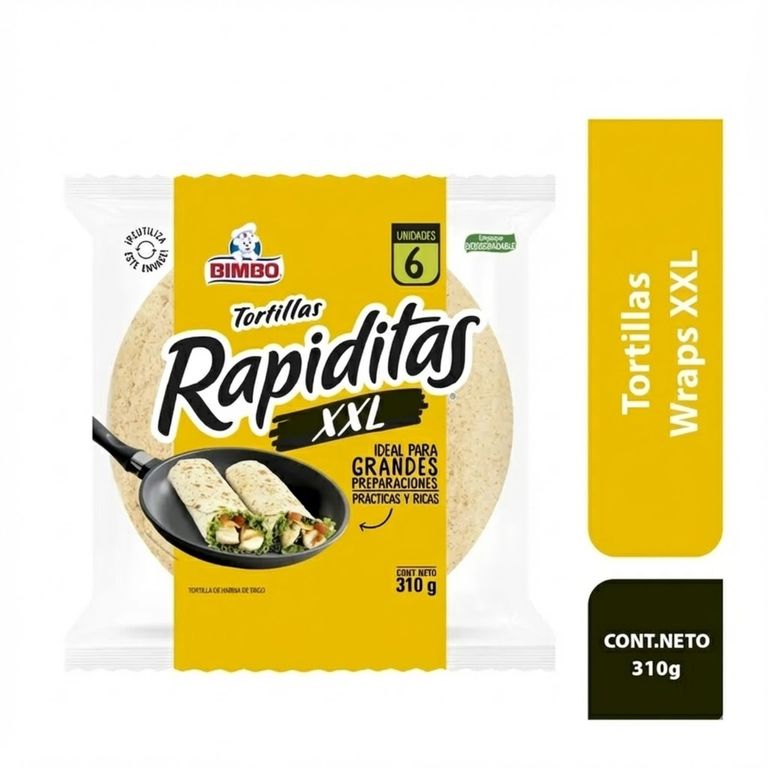 Tortillas Bimbo Rapiditas Wraps XXL Bolsa 6 Und