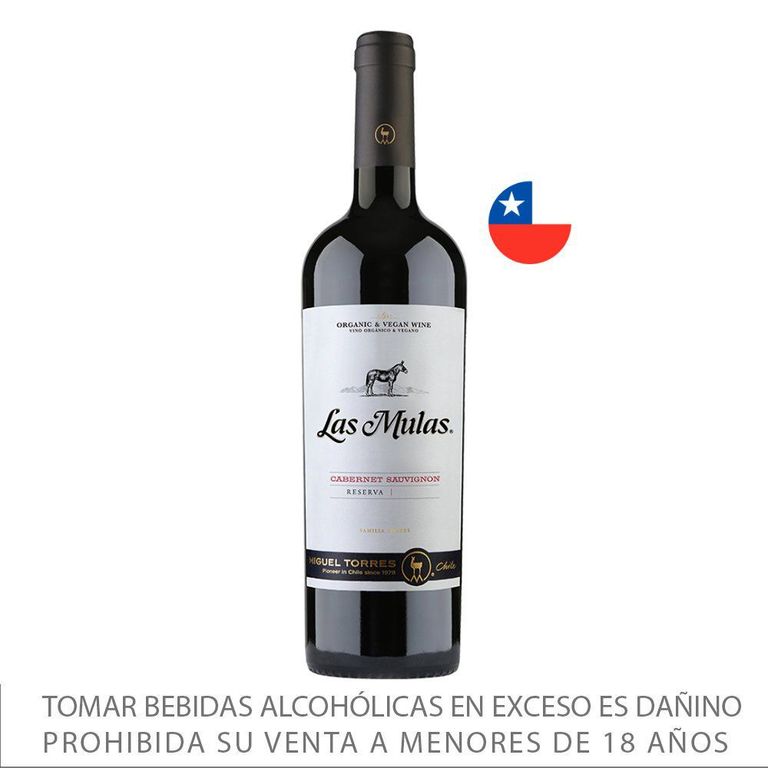 Vino Las Mulas Tinto Orgánico Cabernet Sauvignon Botella 750 mL