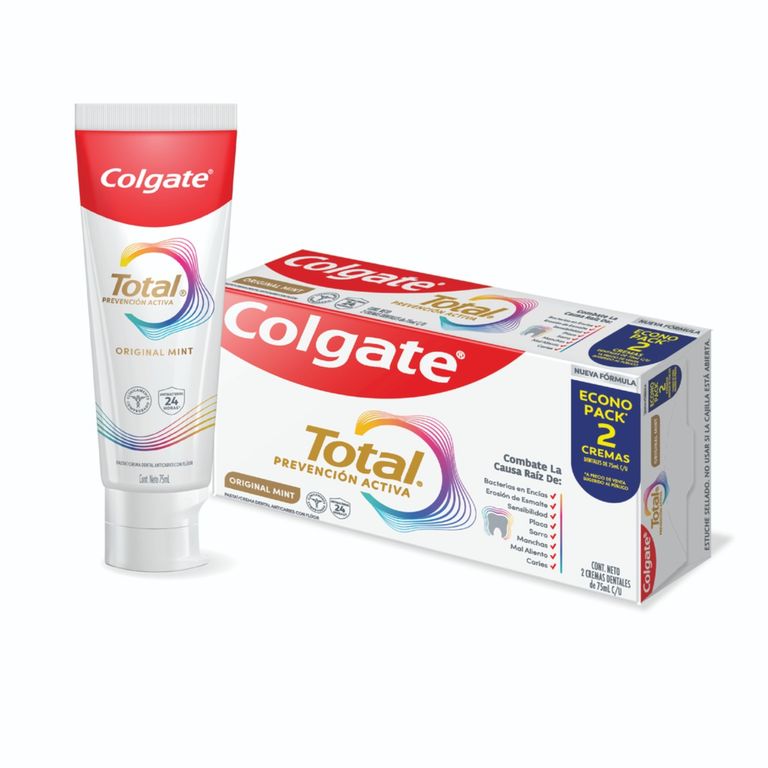 Crema Dental Colgate Total Original Mint Prevención Activa Caja 2 Und
