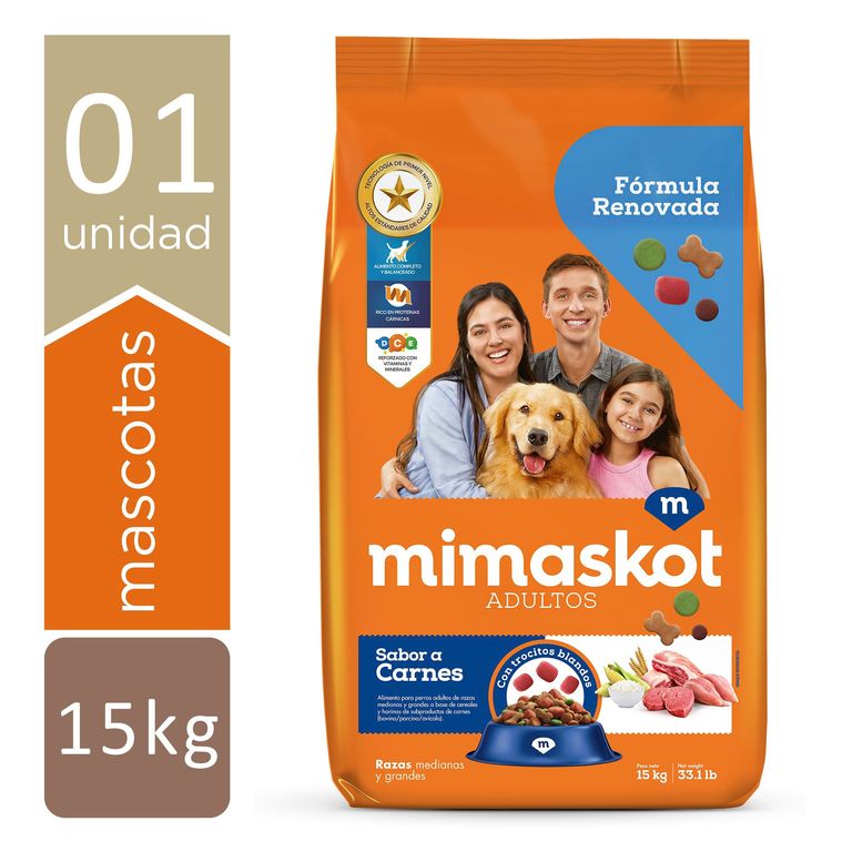 Alimento Seco Perros Adultos Mimaskot Carnes Bolsa 15 Kg