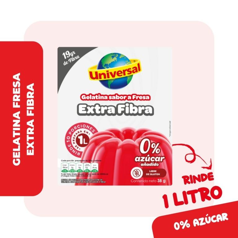 Gelatina Universal Extra Fibra Sabor Fresa Empaque 38 g