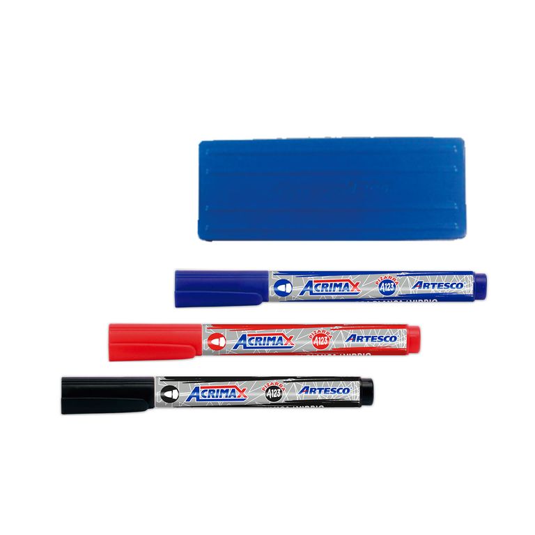 Plumones De Pizarra Artesco Pack 3 Und + Mota
