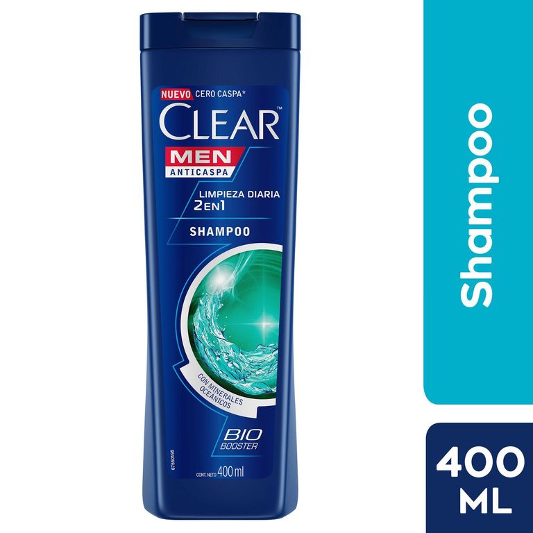 Shampoo 2 en 1 Clear Hombre Anti Caspa Botella 400 mL